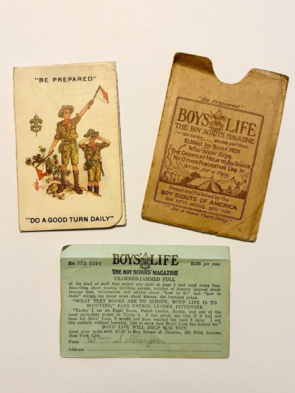 Boy Scouts of America 1925 Membership Certificate Booklet Boys’ Life Wallet